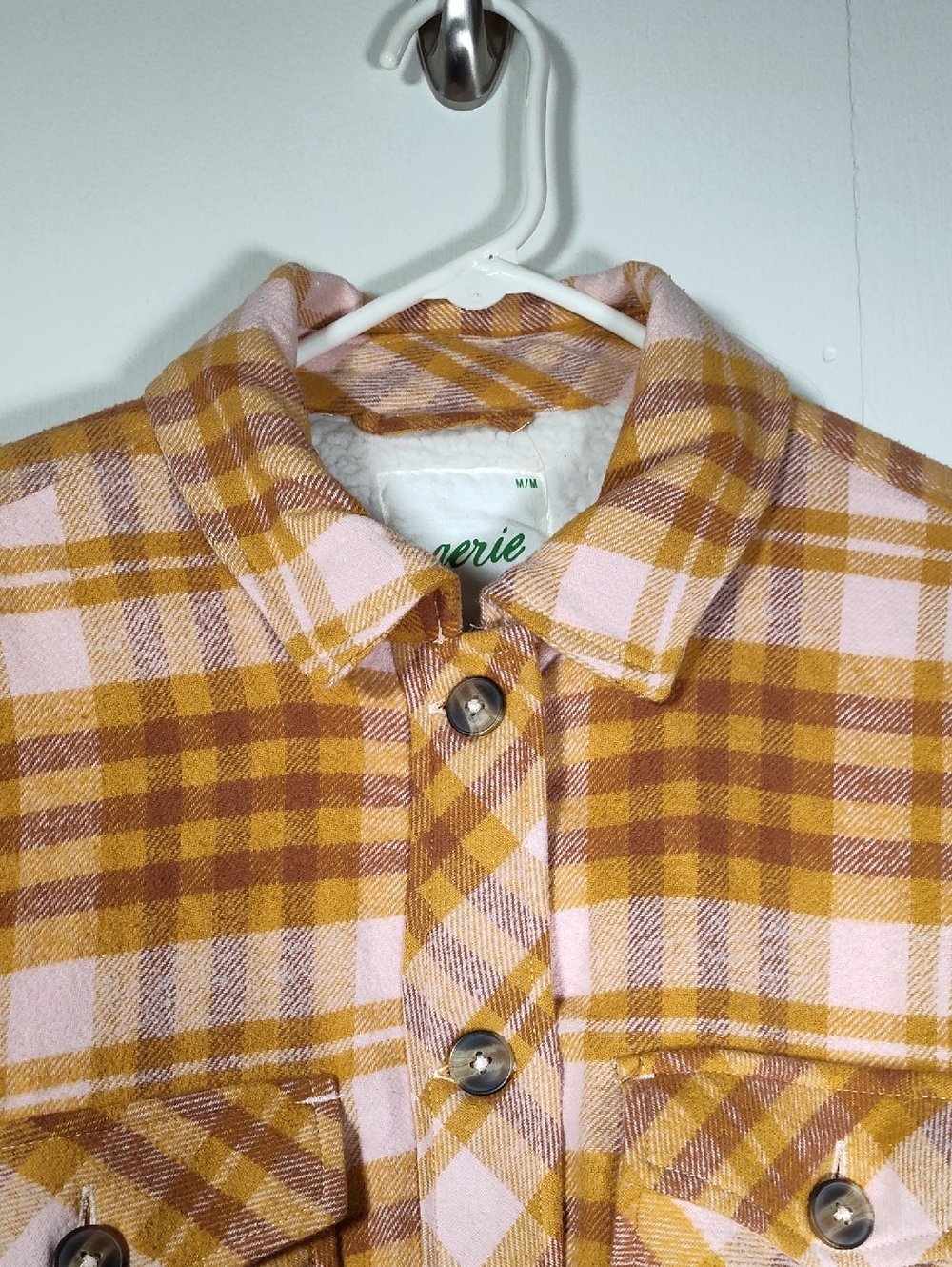 NWT Aerie oversized sherpa-lined plaid flannel shirt jacket M - Picture 6 of 12